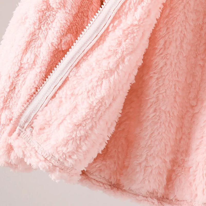 Girls Light Pink Self-Design Fleece Zipper Jacket Coats & Jackets