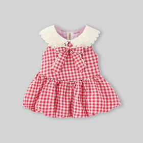 Girls Red Checked Fit & Flare Dress With Bubble Hemline Casual Dresses