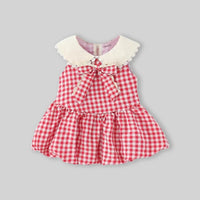 Girls Red Checked Fit & Flare Dress With Bubble Hemline Casual Dresses