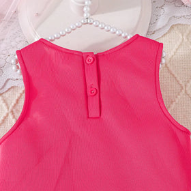 Girls Fuchsia Sleeveless A-line Dress With Large 3D Flowers Applique Casual Dresses