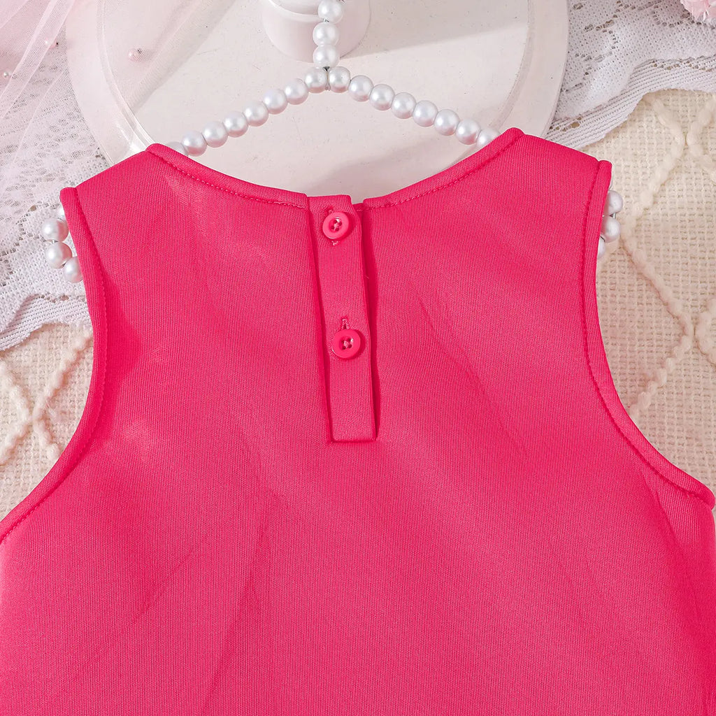 Girls Fuchsia Sleeveless A-line Dress With Large 3D Flowers Applique Casual Dresses