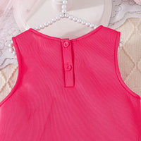 Girls Fuchsia Sleeveless A-line Dress With Large 3D Flowers Applique Casual Dresses