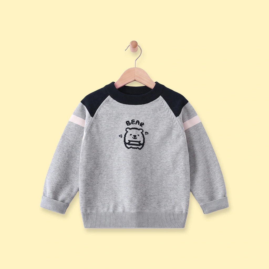 Boys Grey Bear Typographic Knitted Sweater Sweaters & Cardigans Grey 1-2 Y