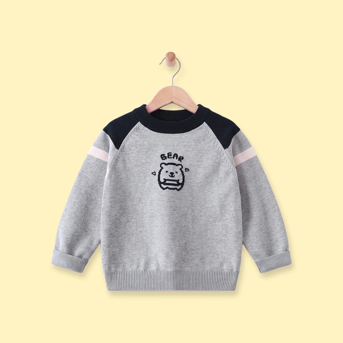 Boys Grey Bear Typographic Knitted Sweater Sweaters & Cardigans Grey 1-2 Y