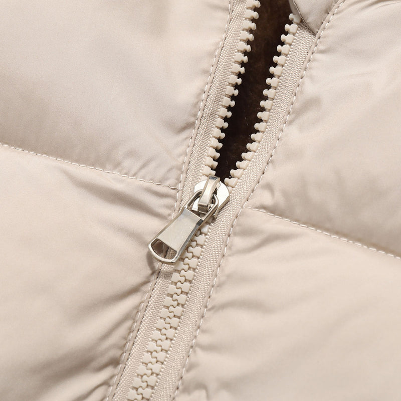 Girls Apricot Solid Front Zipper Hooded Winter Jacket Coats & Jackets