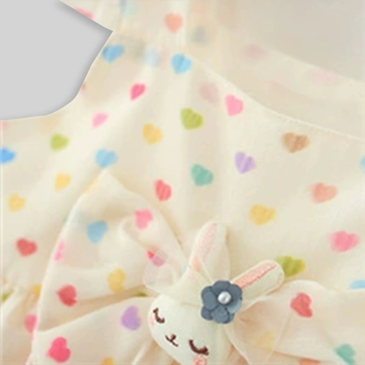 Girls Apricot Heart Print A-Line Dress With Bow Details Casual Dresses