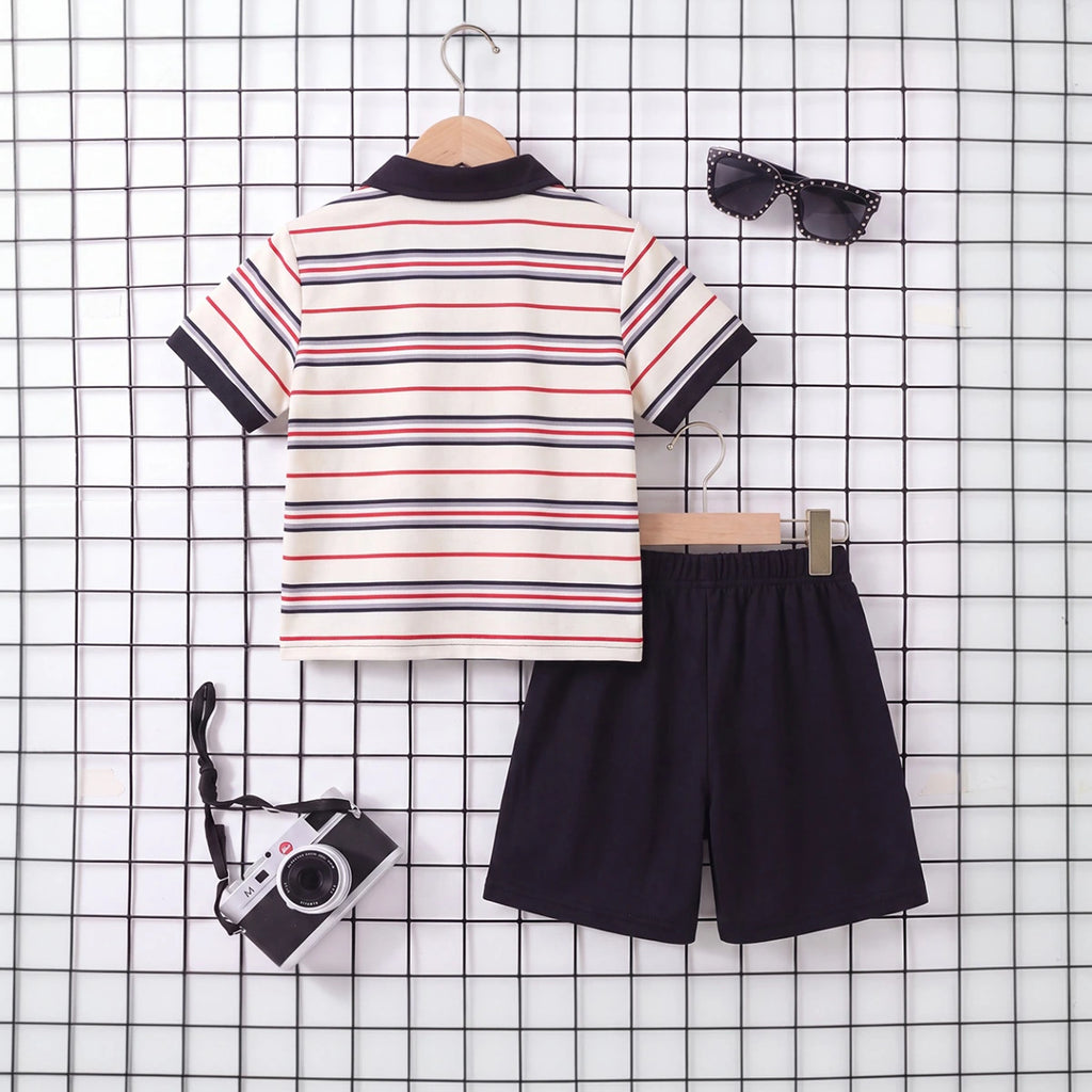 Boys Multicolour Striped Short Sleeve Polo T-Shirt With Shorts Sets 2 pc. Sets