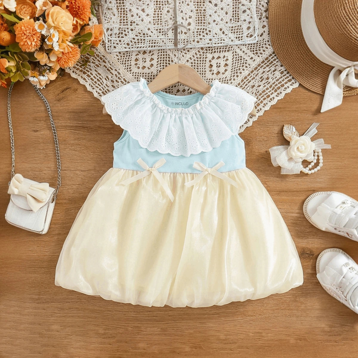 Girls Light Blue Sleeveless Balloon Dress Casual Dresses Light Blue 1-2 Y