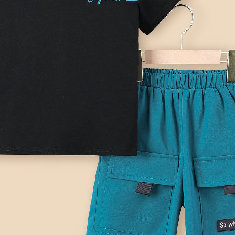 Boys Navy Blue Short Sleeve T-Shirt With Double Flap Pocket Shorts Set 2 pc. Sets