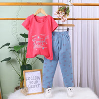 Girls Peach Pink Graphic Printed Short Sleeve T-shirts With Elasticated Legging Sets Sets Peach 2-3 Y