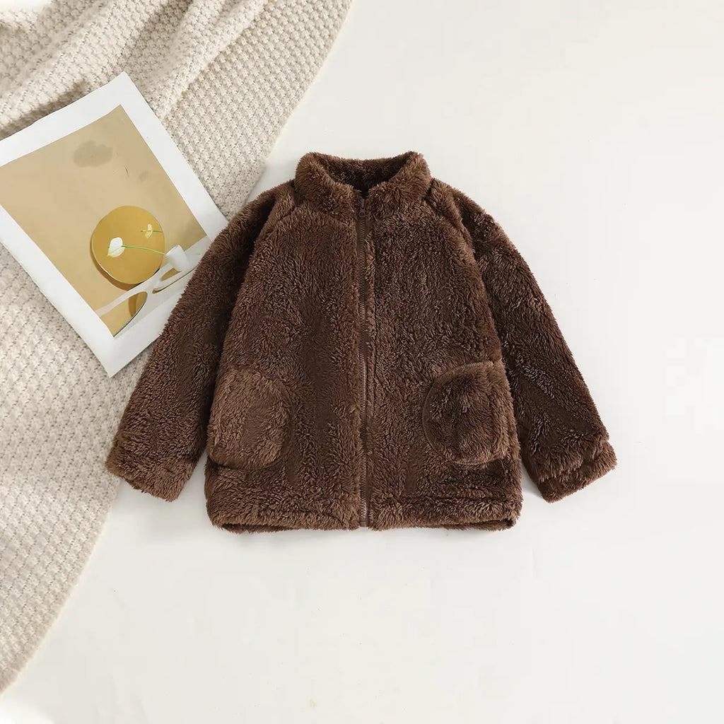 Girls Dark Brown Polar Fleece Zipper Jacket With Jogger Co-ord Sets Sets