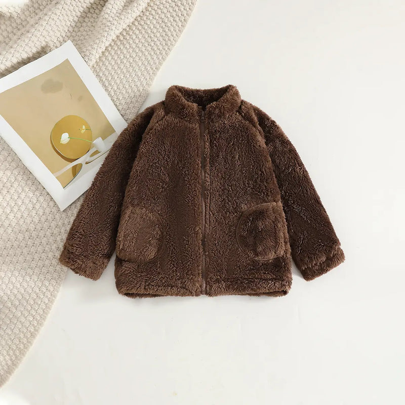 Girls Dark Brown Polar Fleece Zipper Jacket With Jogger Co-ord Sets Sets