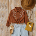 Girls Brown Embroidered Cuffed Sleeve Top Tops Brown 3-4 Y