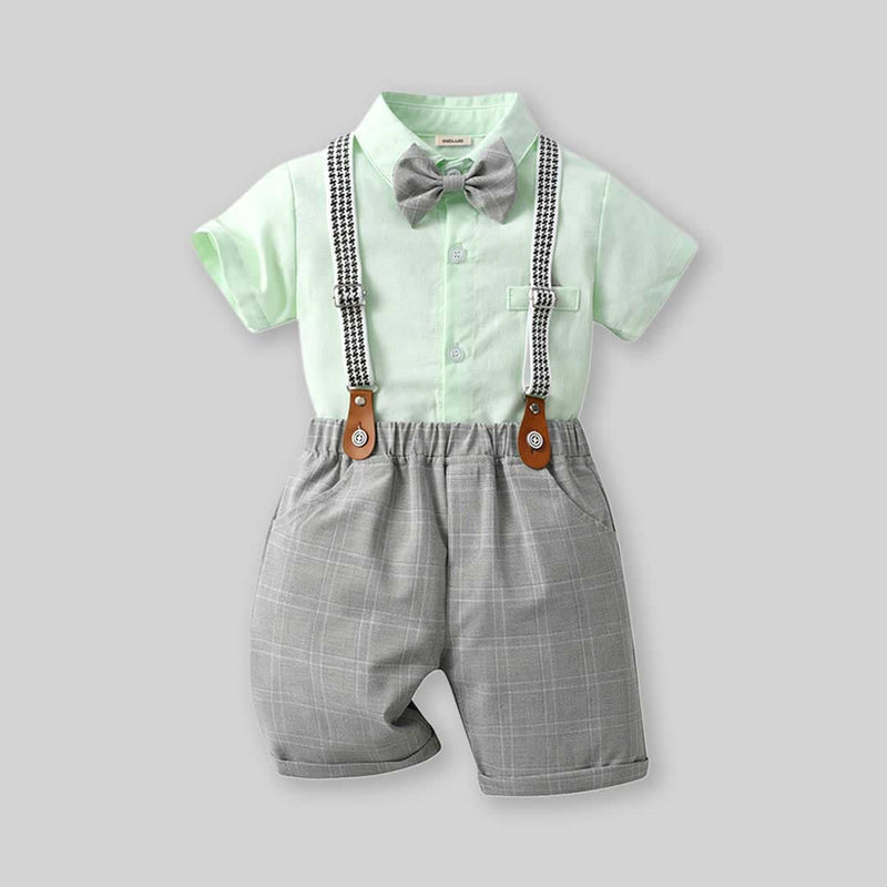 Boys Short Sleeve Shirt With Suspender Checked Shorts Set 2 pc. Sets   