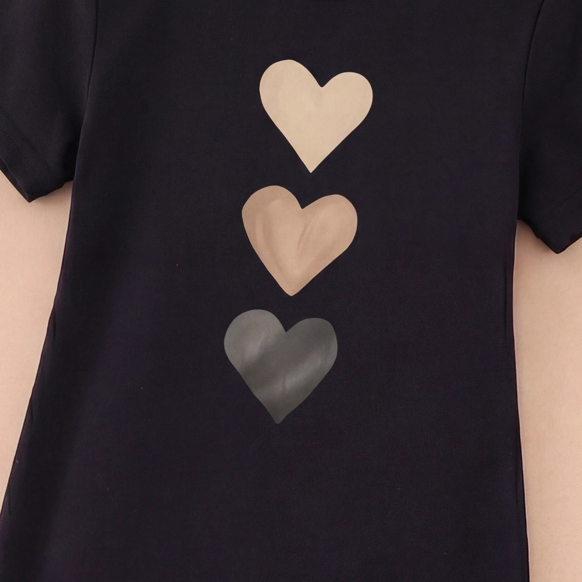 Girls Black Heart Print Short Sleeve T-Shirt Dress Casual Dresses