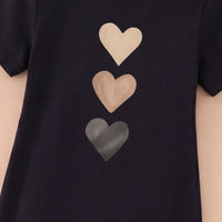 Girls Black Heart Print Short Sleeve T-Shirt Dress Casual Dresses