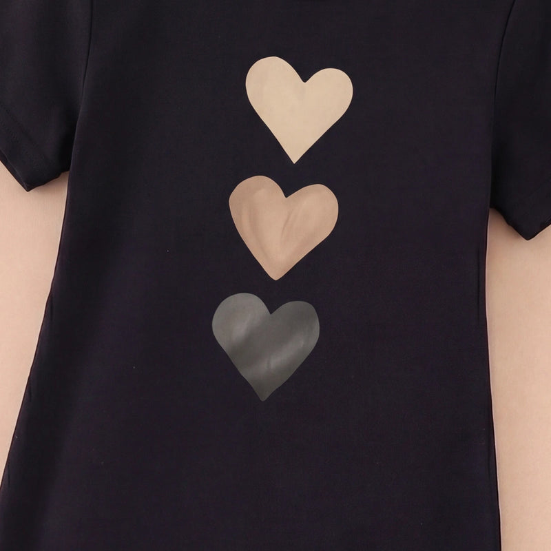 Girls Black Heart Print Short Sleeve T-Shirt Dress Casual Dresses