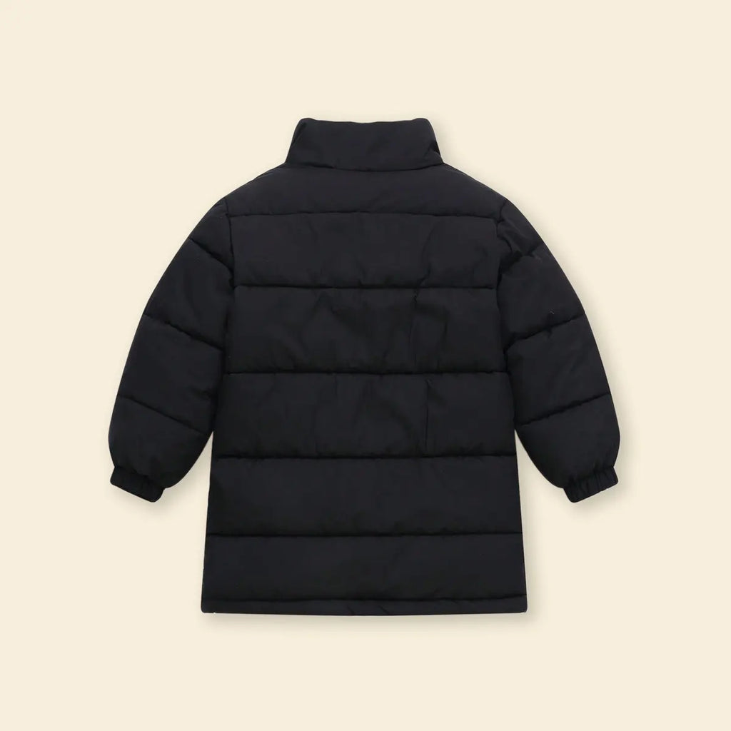 Girls Black Quilted High-neck Puffer Jacket With Side Pockets Coats & Jackets