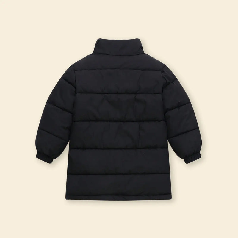 Girls Black Quilted High-neck Puffer Jacket With Side Pockets Coats & Jackets
