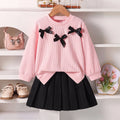 Girls Pink Textured Drop Shoulder Top With Skirt Sets 2 pc. Sets Pink 3-4 Y