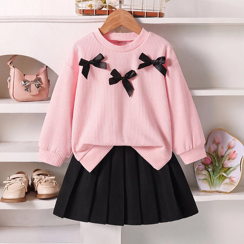 Girls Pink Textured Drop Shoulder Top With Skirt Sets 2 pc. Sets Pink 3-4 Y