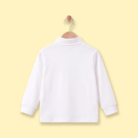 Boys Wite Embroidered Long Sleeve Polo T-Shirt Tshirts