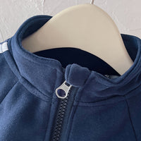 Boys Blue Solid Winter Zipper Jacket With Trackpants Co-ord Set 2 pc. Sets