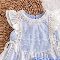 Girls Light Blue Flutter Sleeve Self-Design Top With Shorts Sets 2 pc. Sets