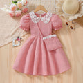 Girls Pink Textured Puff Sleeve Fit & Flare Dress Casual Dresses Pink 2-3 Y