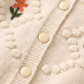 Girls Cream Floral Long Sleeve Cardigan Sweaters & Cardigans