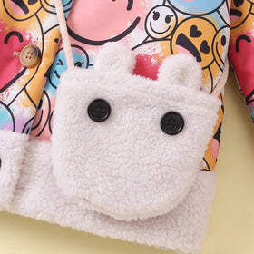 Girls Multicolour Smiley Printed Long Sleeve Jacket Coats & Jackets