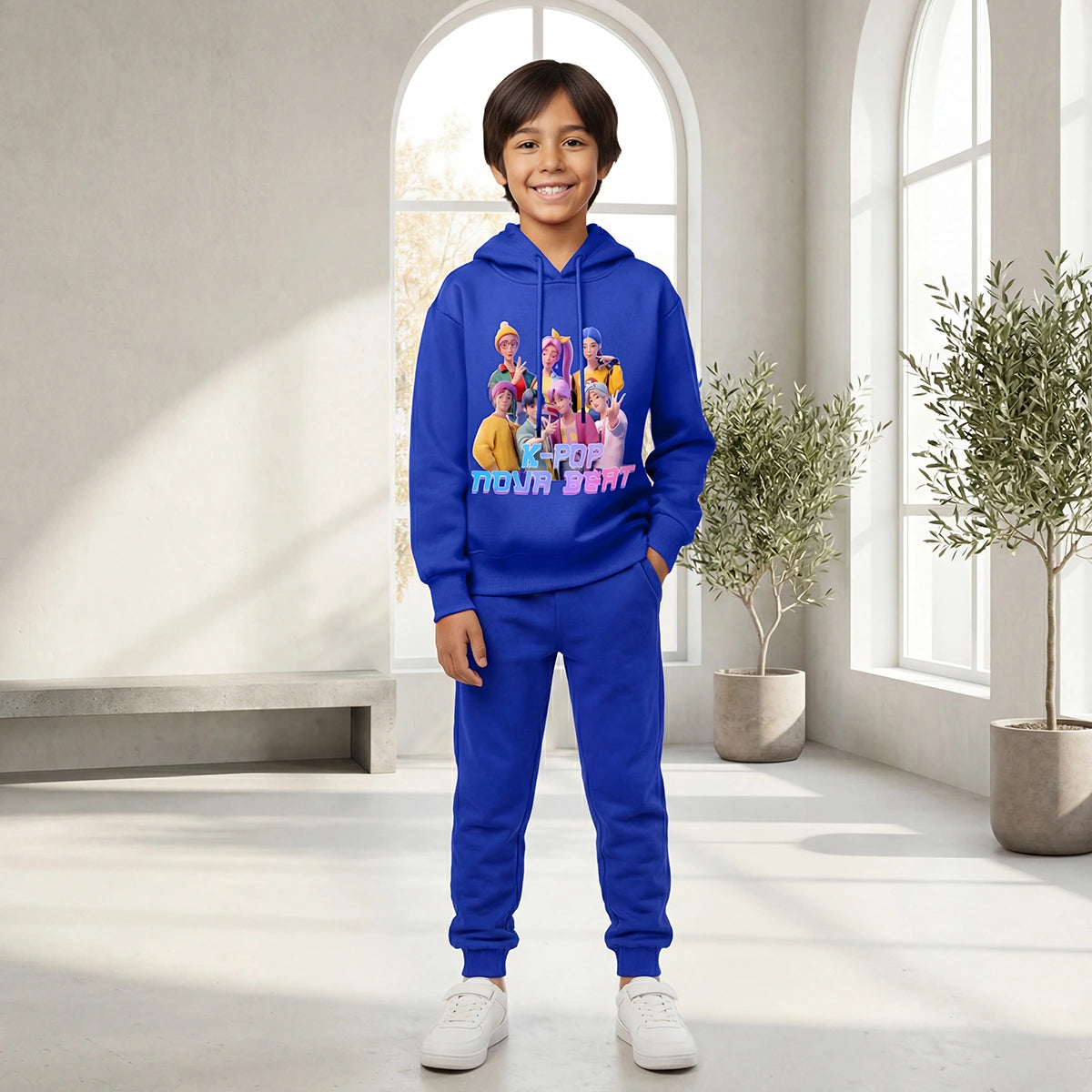 Boys Dark Blue K-Pop Nova Beat Graphics Hoodie With Jogger Co-ord Sets Sets Dark Blue 6-7 Y