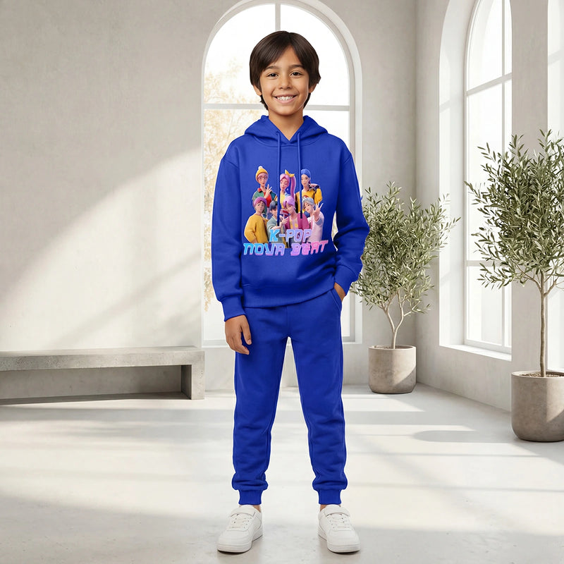 Boys Dark Blue K-Pop Nova Beat Graphics Hoodie With Jogger Co-ord Sets Sets Dark Blue 6-7 Y