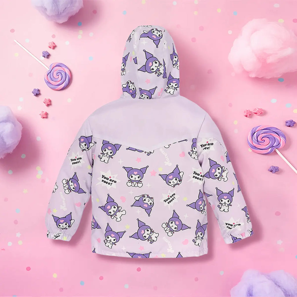 Girls Purple Kuromi Cartoon Printed Hooded Zipper Jacket Coats & Jackets