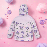Girls Purple Kuromi Cartoon Printed Hooded Zipper Jacket Coats & Jackets