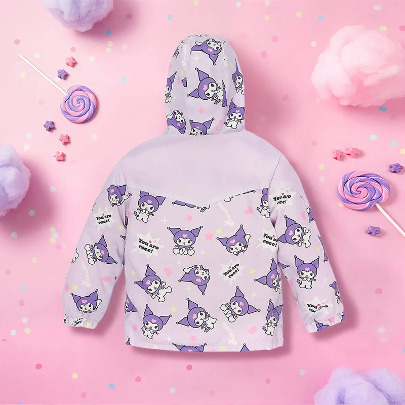 Girls Purple Kuromi Cartoon Printed Hooded Zipper Jacket Coats & Jackets