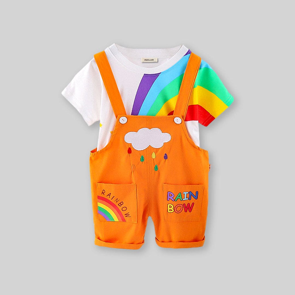 Boys Rainbow Print T-Shirt With Dungaree Set