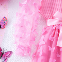 Girls Pink Butterfly Applique Tulle Overlay Fit & Flare Casual Dress Casual Dresses