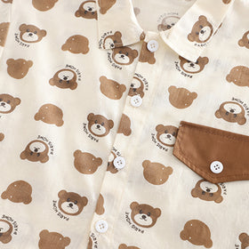 Boys Brown Printed Short Sleeves Contrast Flap Shirt With Brown Shorts Set 2 pc. Sets