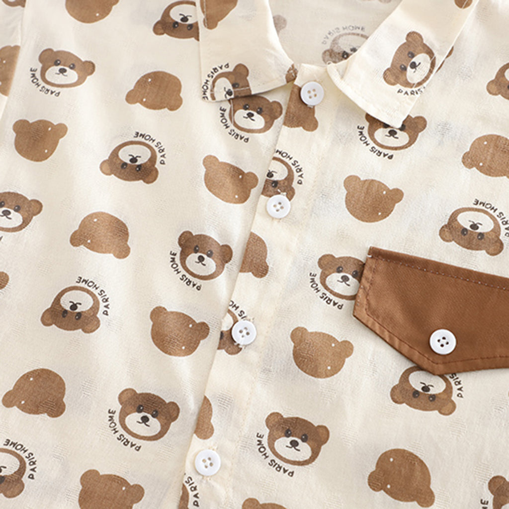 Boys Brown Printed Short Sleeves Contrast Flap Shirt With Brown Shorts Set 2 pc. Sets