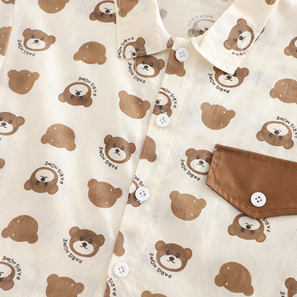 Boys Brown Printed Short Sleeves Contrast Flap Shirt With Brown Shorts Set 2 pc. Sets