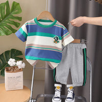 Boys Blue Striped Short Sleeve T-Shirt With Shorts Sets 2 pc. Sets Blue 1-2 Y