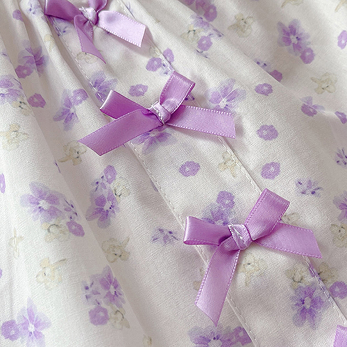 Girls Purple Floral Printed Bow Appliqued Top With Pants Sets Sets