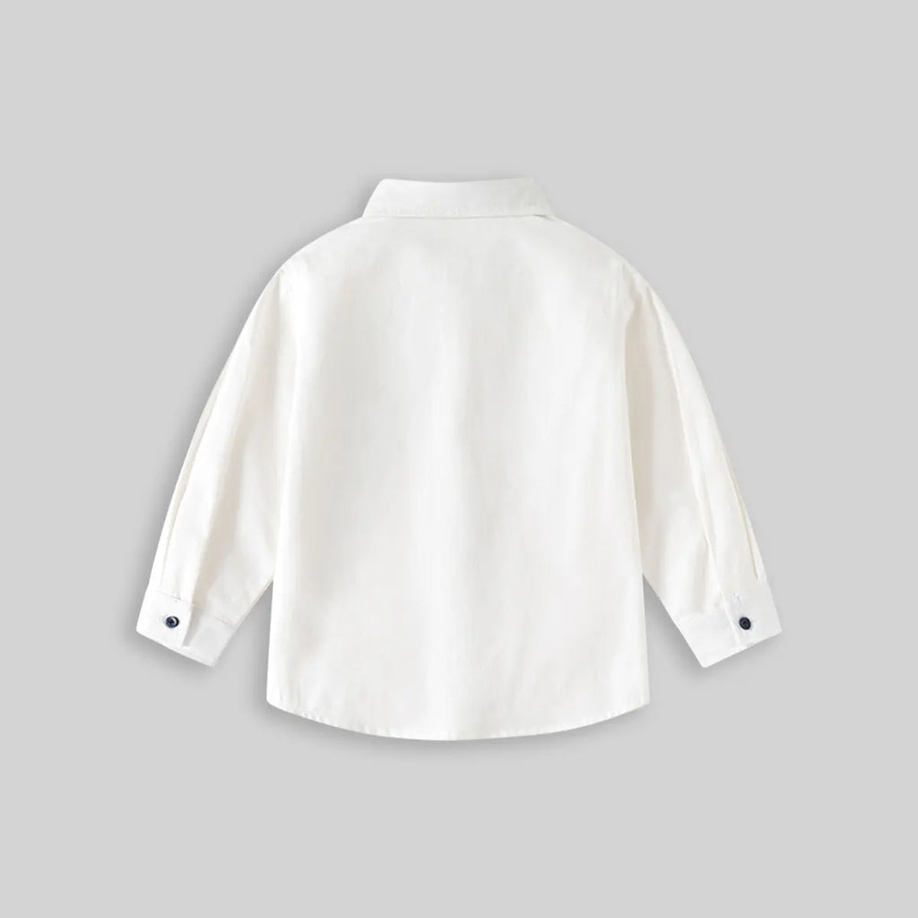 Boys White Long Sleeves Shirt With Attached Neck-tie Shirts
