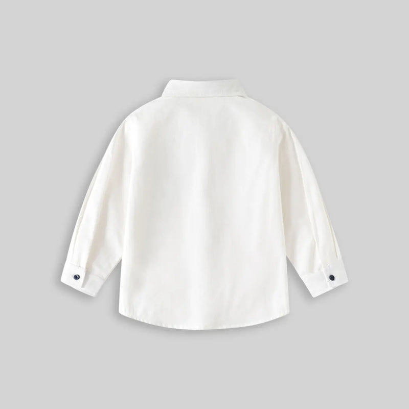 Boys White Long Sleeves Shirt With Attached Neck-tie Shirts
