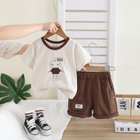 Boys Dark Brown Robot Printed T-Shirt With Shorts Set 2 pc. Sets Dark Brown 1-2 Y