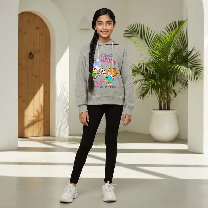 Girls Grey Bear Graphics Hoodie Sweatshirt Sweatshirts & Hoodies Grey 5-6 Y