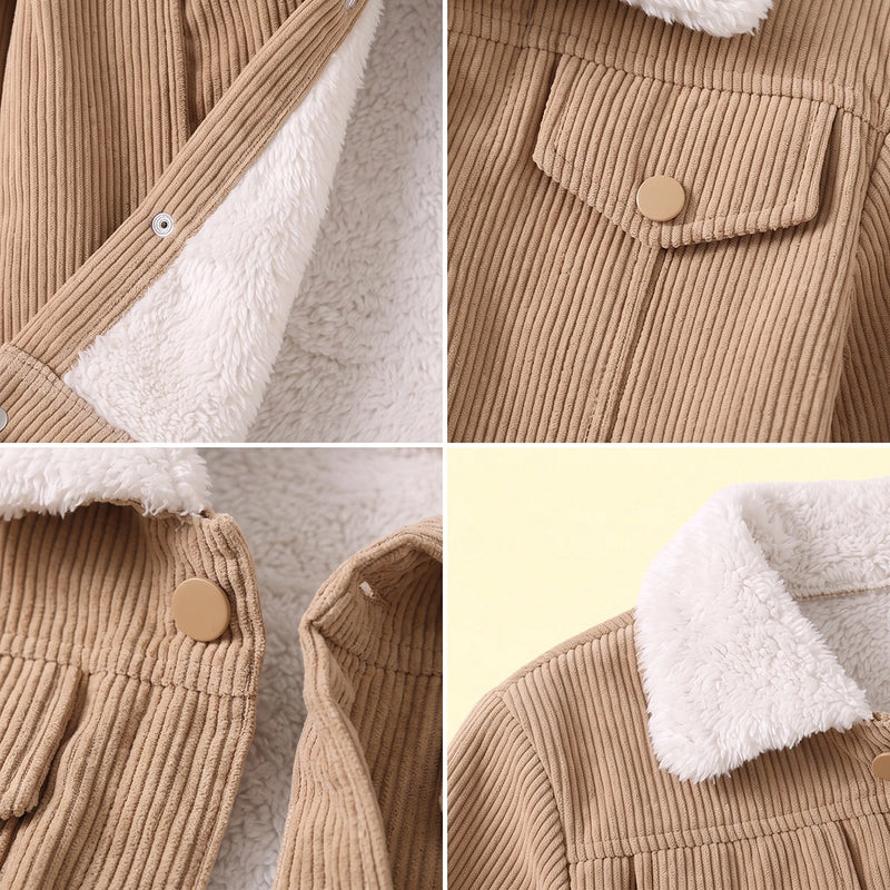 Girls Light Brown Textured Long Sleeve Jacket Coats & Jackets