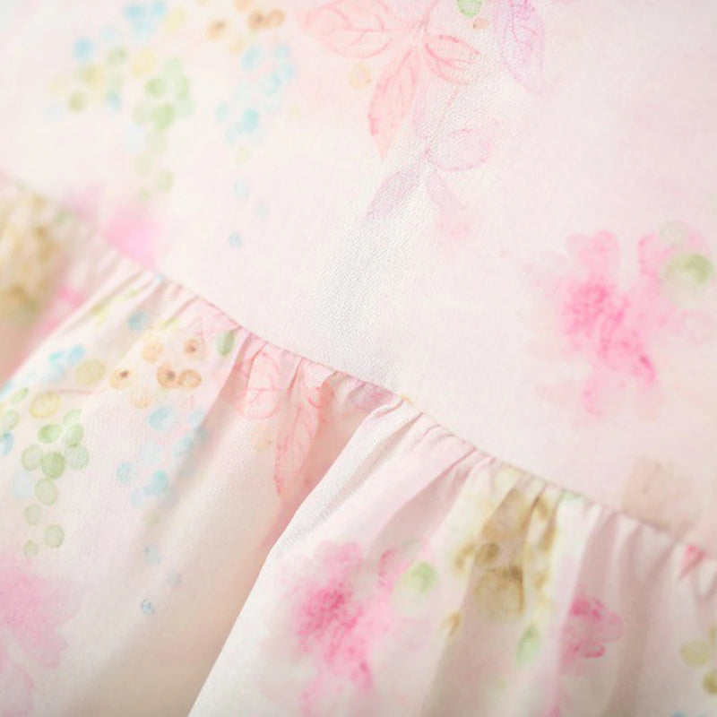 Girls Light Pink Fit And Flare Dress With Floral Print Casual Dresses