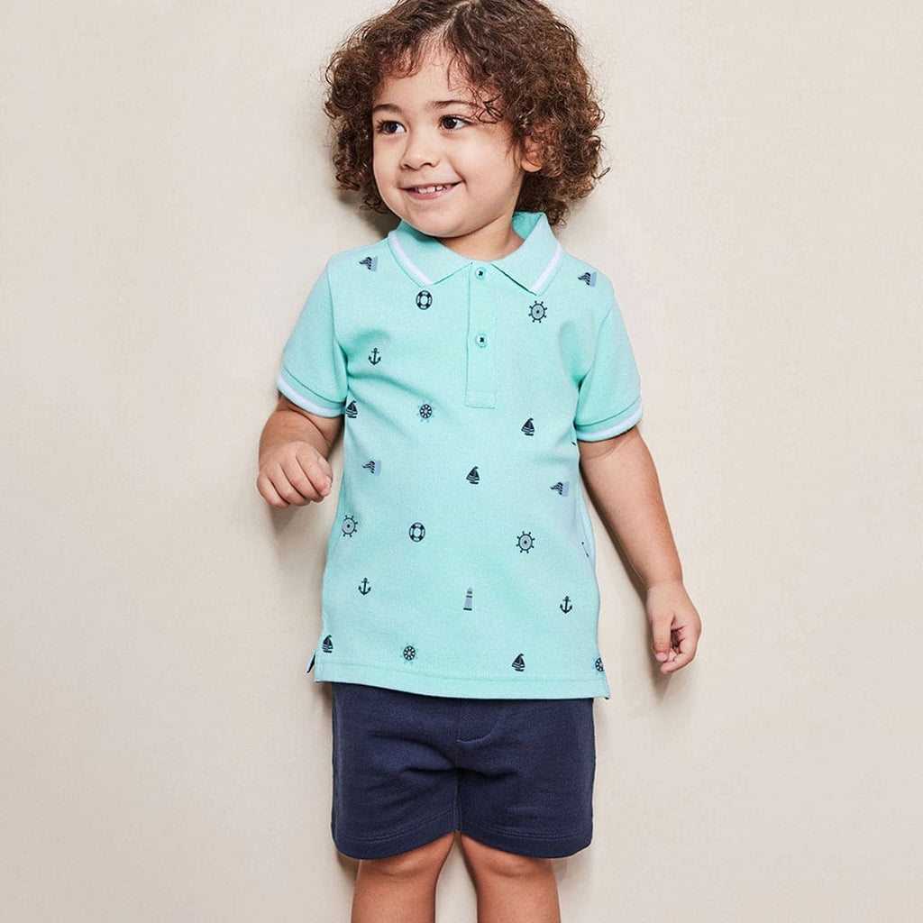 Boys Printed Polo T-Shirt With Elasticated Shorts Set